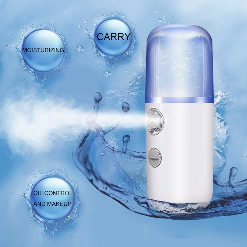 Portable Nano Mist Facial Hydrator - USB Rechargeable Moisturizing Sprayer