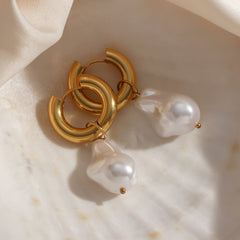 Chunky Hoop Waterdrop Earrings with Removable Pearl Charm