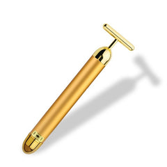 24K Gold Vibrating T-Bar Facial Massage Roller for Skin Revitalization