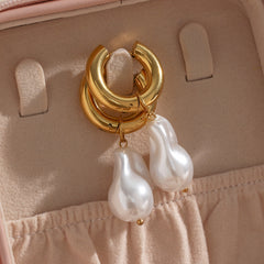 Chunky Hoop Waterdrop Earrings with Removable Pearl Charm