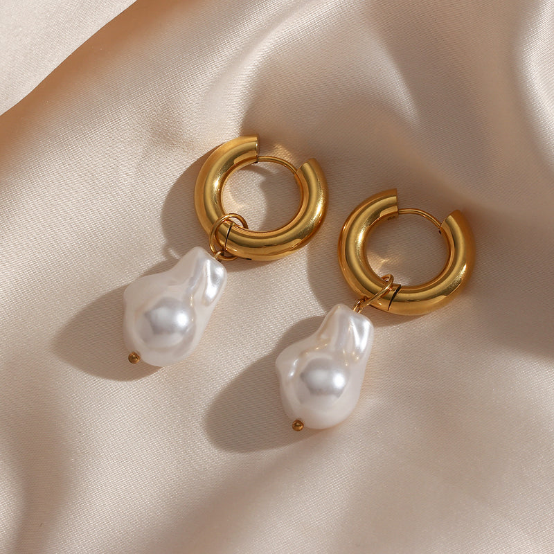 Chunky Hoop Waterdrop Earrings with Removable Pearl Charm