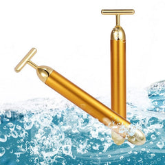 24K Gold Vibrating T-Bar Facial Massage Roller for Skin Revitalization