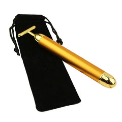 24K Gold Vibrating T-Bar Facial Massage Roller for Skin Revitalization