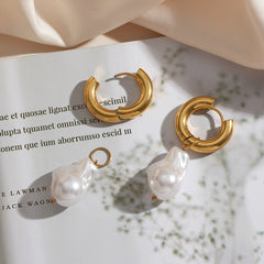 Chunky Hoop Waterdrop Earrings with Removable Pearl Charm