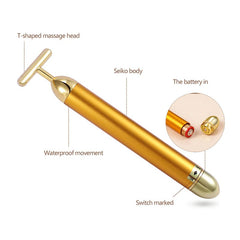 24K Gold Vibrating T-Bar Facial Massage Roller for Skin Revitalization