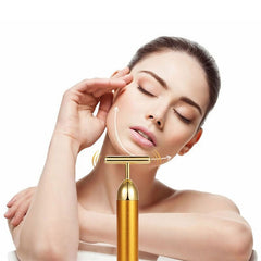 24K Gold Vibrating T-Bar Facial Massage Roller for Skin Revitalization