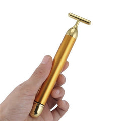 24K Gold Vibrating T-Bar Facial Massage Roller for Skin Revitalization