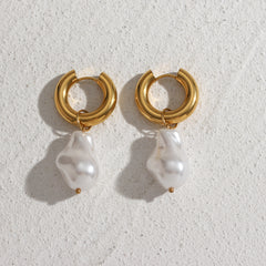 Chunky Hoop Waterdrop Earrings with Removable Pearl Charm